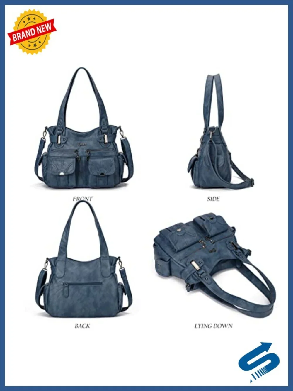 Large PU Leather Multi-Pocket Shoulder Tote Bag with Adjustable Strap